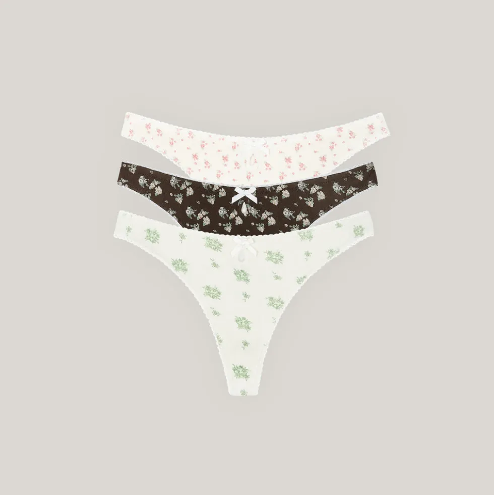 Strings en Pointelle (lot de 3) - Motif Neutre