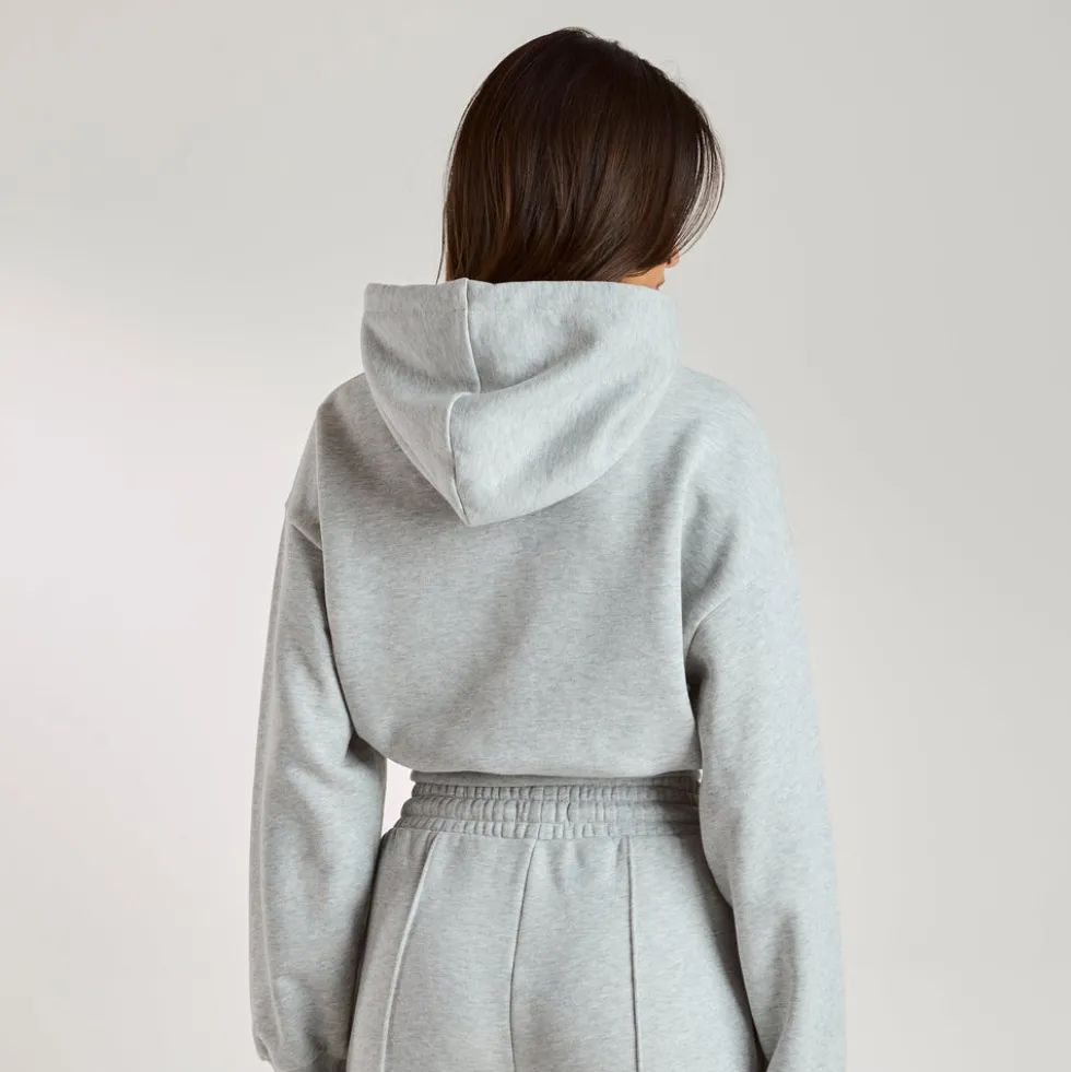 Sweat à Capuche Court - Gris chiné