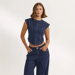 Top Ajusté en Denim - Indigo