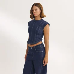 Top Ajusté en Denim - Indigo