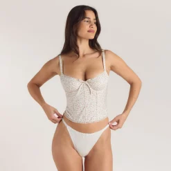 Top Corset avec Bordure en Dentelle - Rose Floral