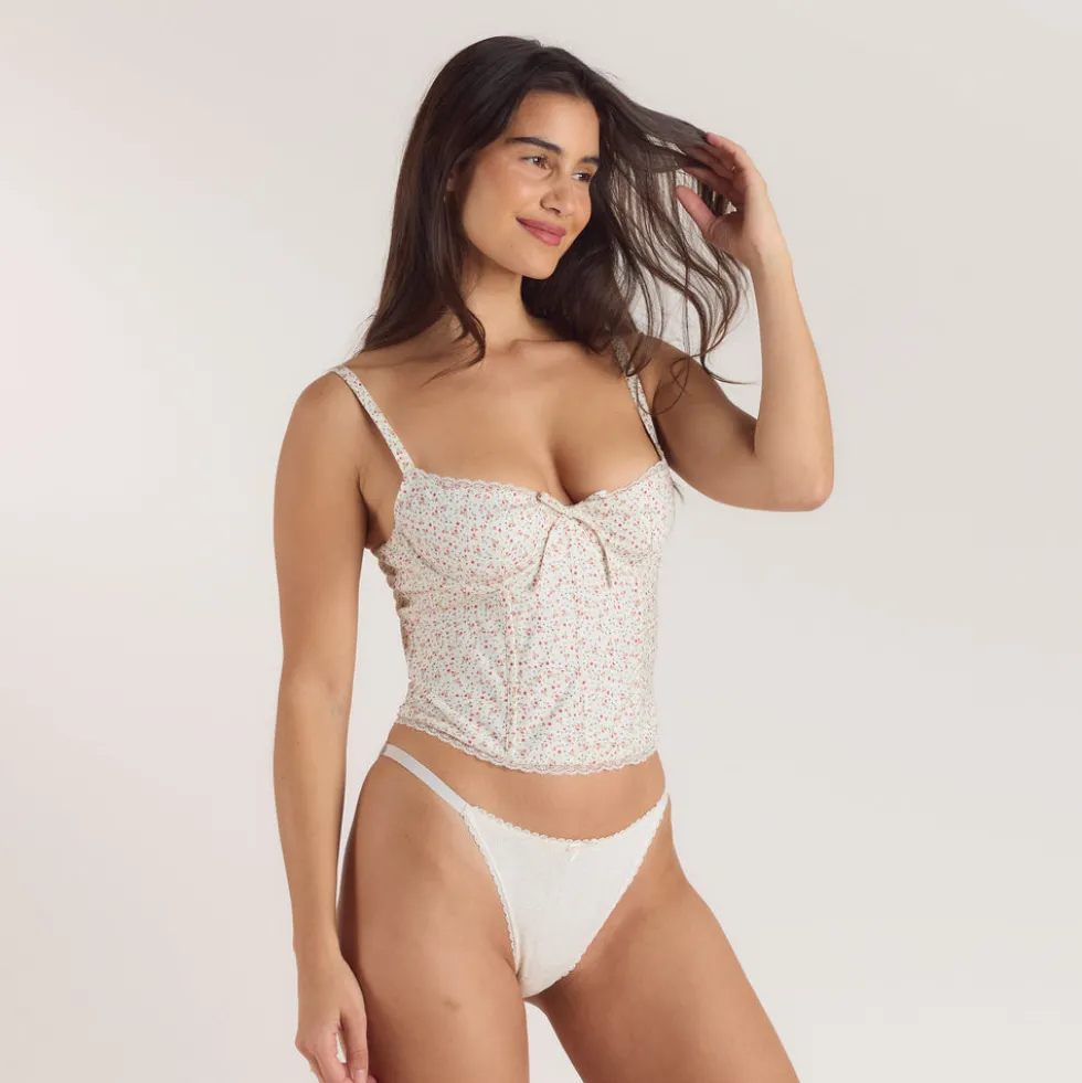 Top Corset avec Bordure en Dentelle - Rose Floral