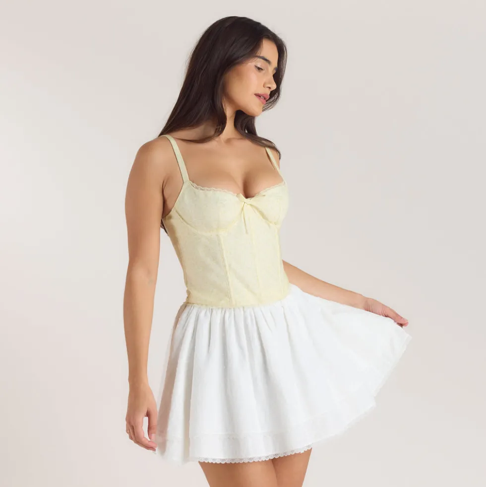 Top Corset avec Bordure en Dentelle - Jaune Floral