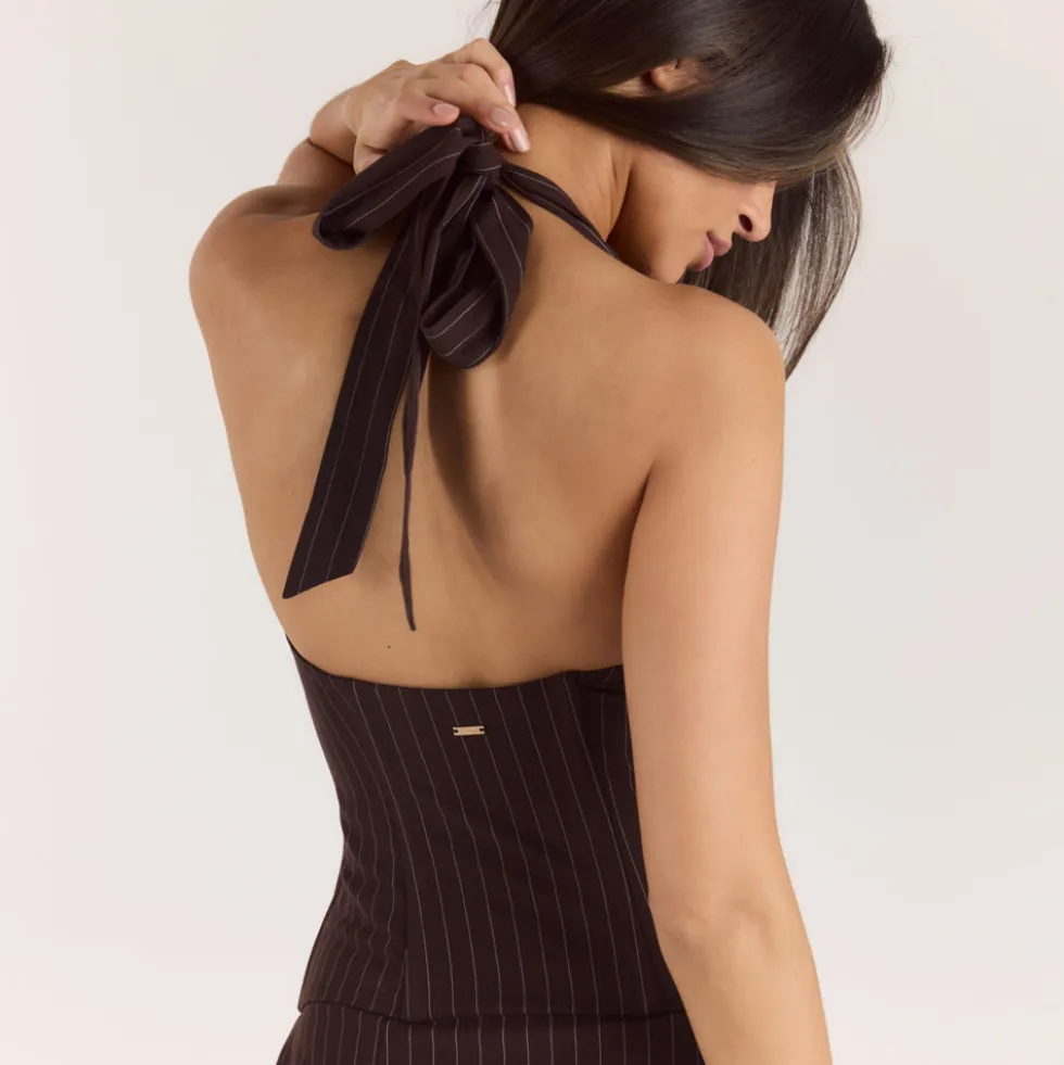 Top Corset Dos-Nu - Rayures Marron