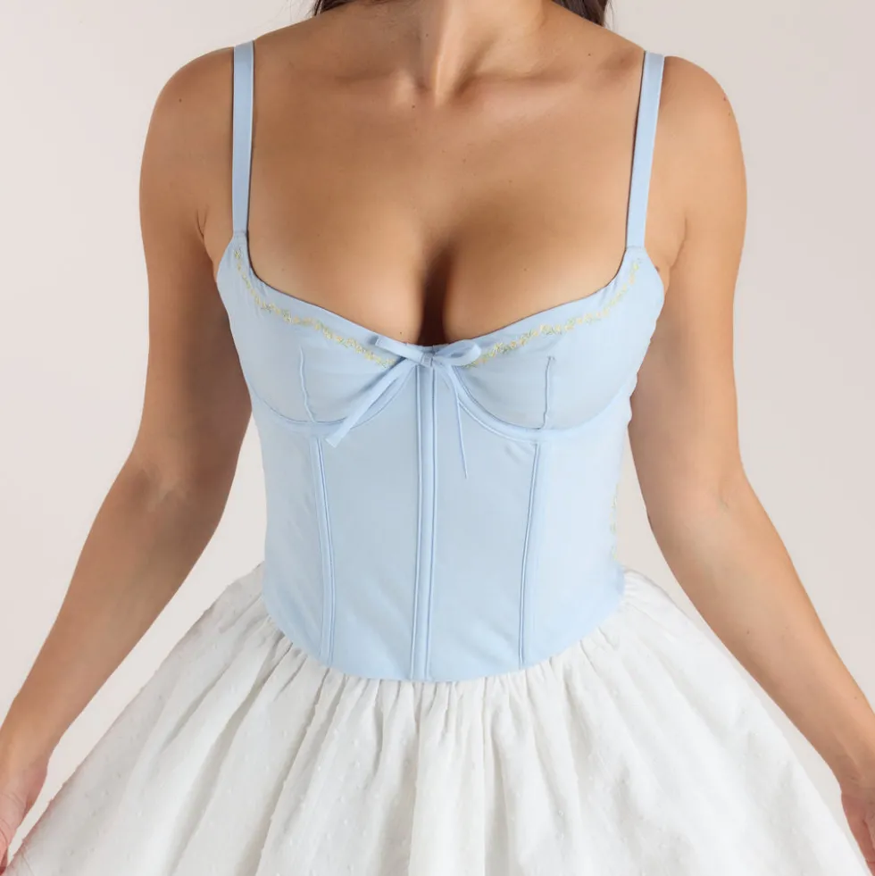 Top Corset à Motif Floral - Bleu