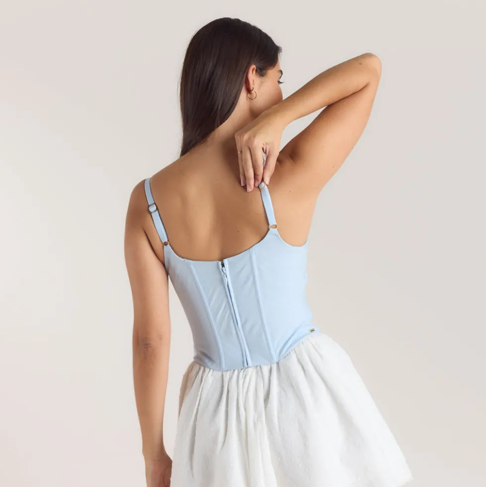 Top Corset à Motif Floral - Bleu