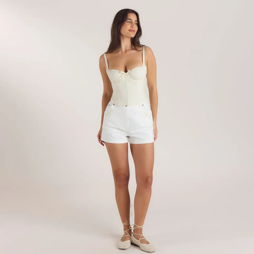 Top Corset à Motif Floral - Crème au beurre