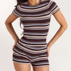 T-Shirt en Tricot - Rayures Marron