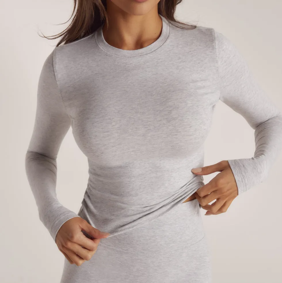 T-Shirt Manches Longues en Coton - Gris Chiné